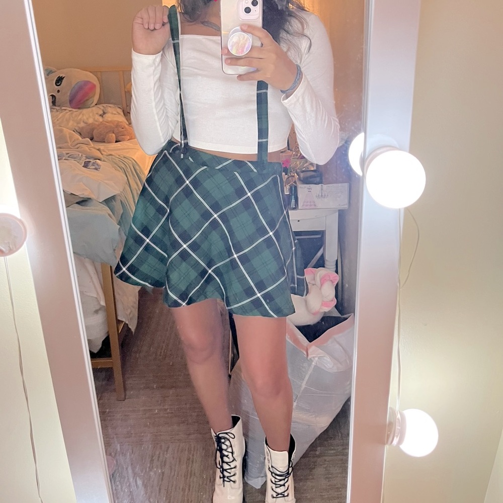 Green & Black Plaid Skirt w/Removable Straps